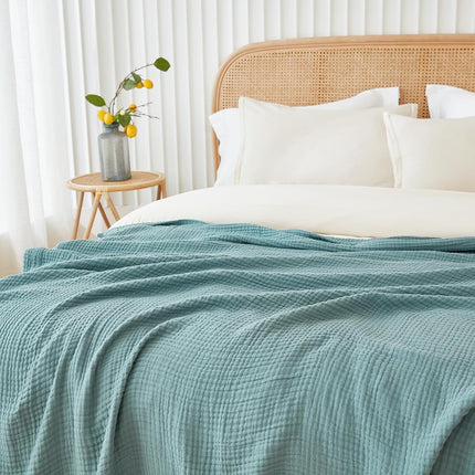 Muslin Throw Blanket for Adults 100% Cotton Blankets for Couch 4-Layer Summer Breathable Gauze All Season Soft and Lightweight Pre-Washed (Teal, 50"X71")