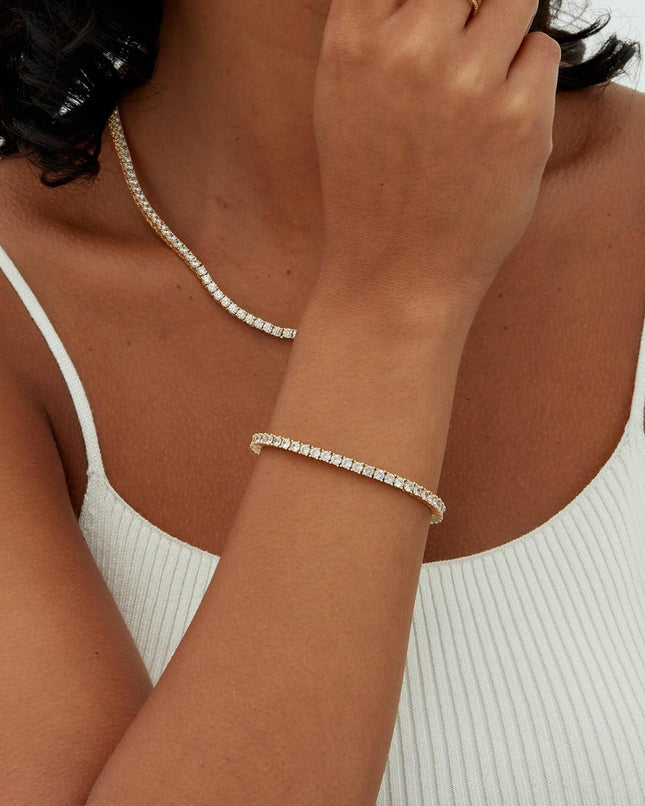 14K Gold Plated 3Mm Cubic Zirconia Classic Tennis Bracelet | Gold Bracelets for Women