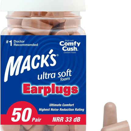 Ultra Soft Foam Earplugs, 50 Pair - 33Db Highest NRR | Made in USA