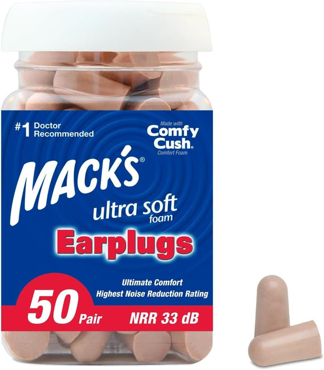 Ultra Soft Foam Earplugs, 50 Pair - 33Db Highest NRR | Made in USA