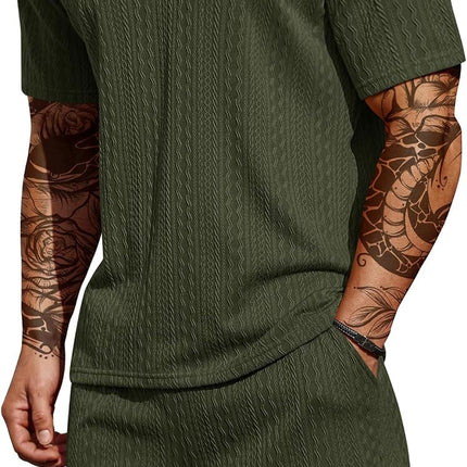 Men'S 2 Pieces Outfits Casual Quarter Zip Polo Shirt and Shorts Set Athletic Jogging Summer Tracksuit
