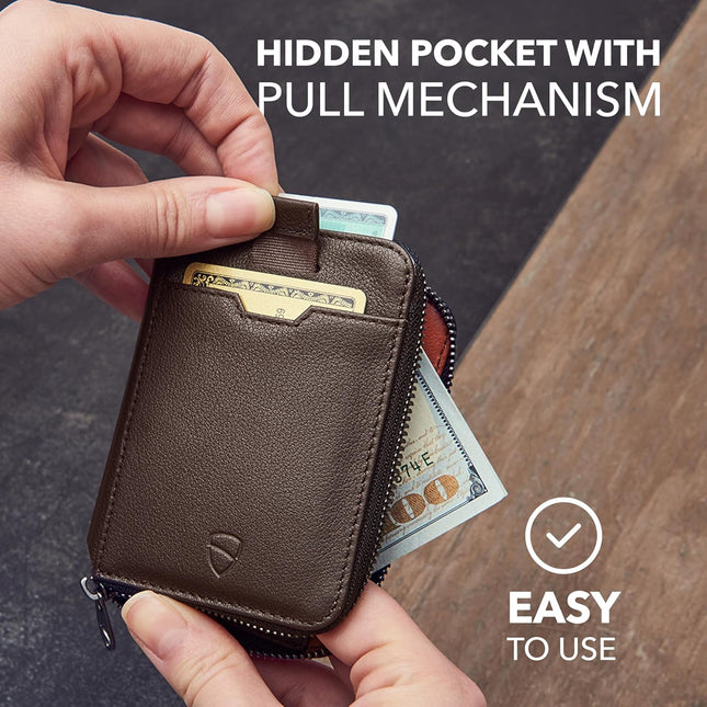 NOTTING HILL Minimalist Leather Zipper Wallet for Women and Men: Slim Multi Cardholder with RFID Blocking and Keychain Ring