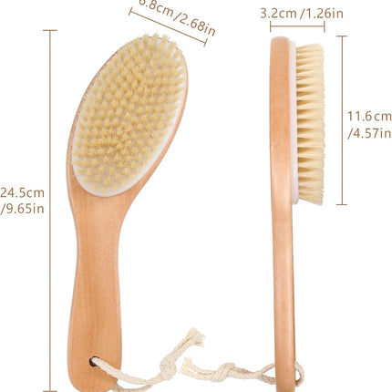 Dry Brushing Body Brush, Natural Boar Bristles Body Scrubber for Bath, Wooden Handle Lymphatic Drainage Brush for Skin Exfoliation and Foot Scrubbing