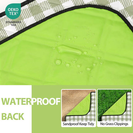 Extra Large Picnic Outdoor Blanket, 80''X80'' Waterproof Foldable Blankets Gingham Picnic Mat for Beach, Camping Grass Lawn Park Accessories Cute Couple Gifts Ideas Wedding Registry(Green White)