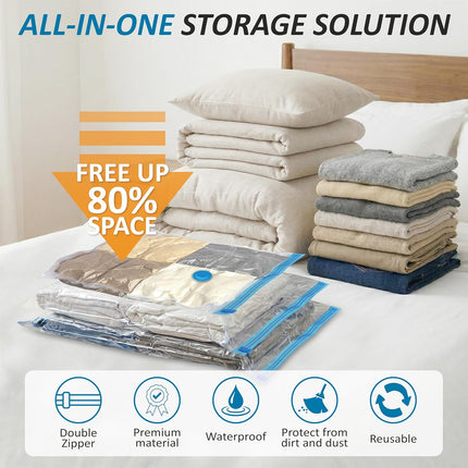 Vacuum Storage Bags, 80% Compression Vacuum Seal Space Saver Plastic Packaging Bags for Clothes, Blankets, Pillow, Bedding, Comforters, Sealer Clothing Storage,20 Combo