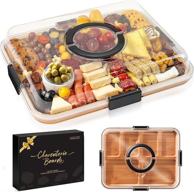 Portable Charcuterie Boards with Lid, Cheese, Veggie & Snack Tray