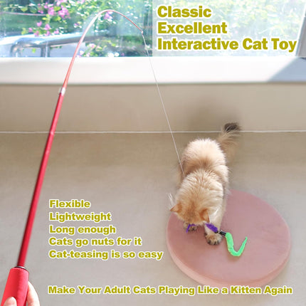Cat Toys for Indoor Cats, Interactive Cat Toy 2PCS Retractable Wand Toy and 9PCS Cat Feather Toys Refills, Funny Kitten Toys Cat Fishing Pole Toy for Bored Indoor Cats Chase and Exercise