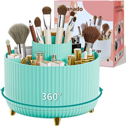 360° Rotate Makeup Brush Holder Organizer, Makeup Organizers Countertop, Makeup Organization and Skincare Storage for Vanity, Desktop, Bathroom (White)