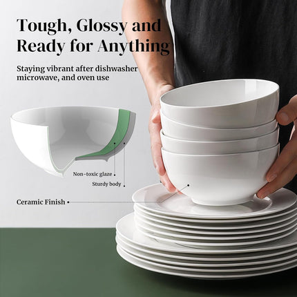 22 OZ White Ceramic Bowls Set of 4 - Perfect for Soup Bowls for Kitchen, Cereal Bowl, Ramen Bowl, Microwave Safe for Oatmeal, Fruit,Salad and Rice Bowl - Dishwasher & Microwave Safe