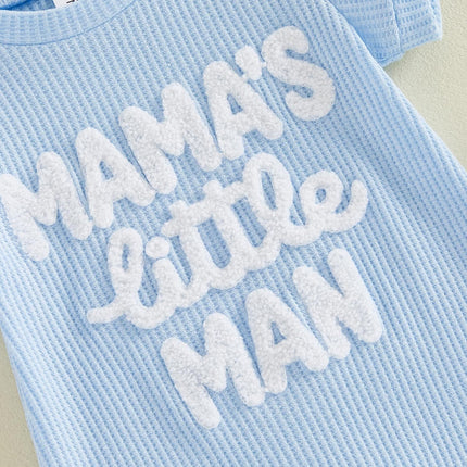 Newborn Infant Baby Boy Summer Jumpsuit Letter Embroidery Short Sleeve Crew Neck Romper Waffle Outfit