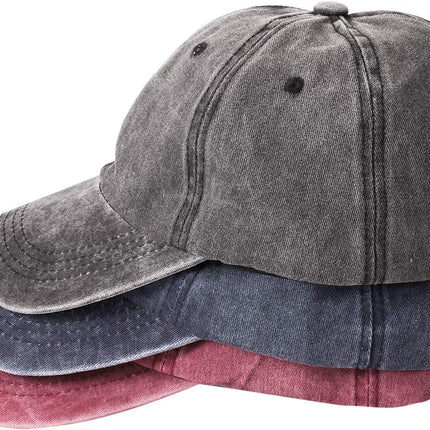 3 Packs Washed-Cotton Plain Baseball Cap, Vintage Adjustable Dad Hats Gift for Men/Women,Unstructured