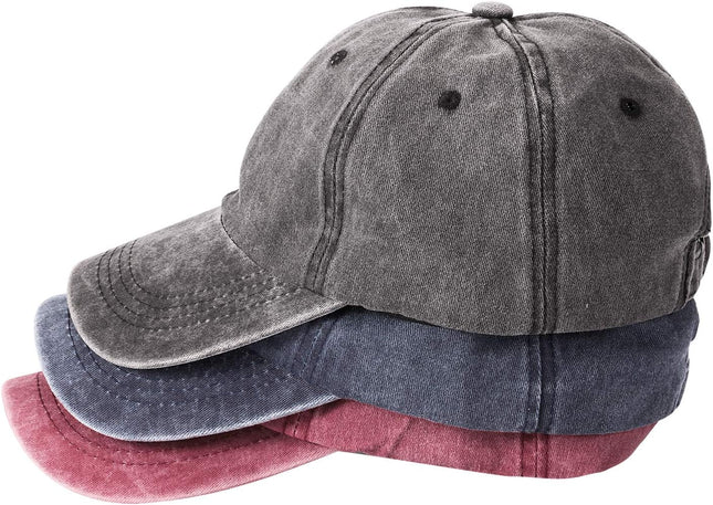 3 Packs Washed-Cotton Plain Baseball Cap, Vintage Adjustable Dad Hats Gift for Men/Women,Unstructured