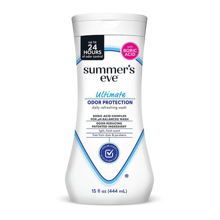 Ultimate Odor Protection Daily Feminine Wash, Ph-Balanced Formula Body Wash for Women with Boric Acid Helps Control Vaginal Odor, 15 Fl Oz
