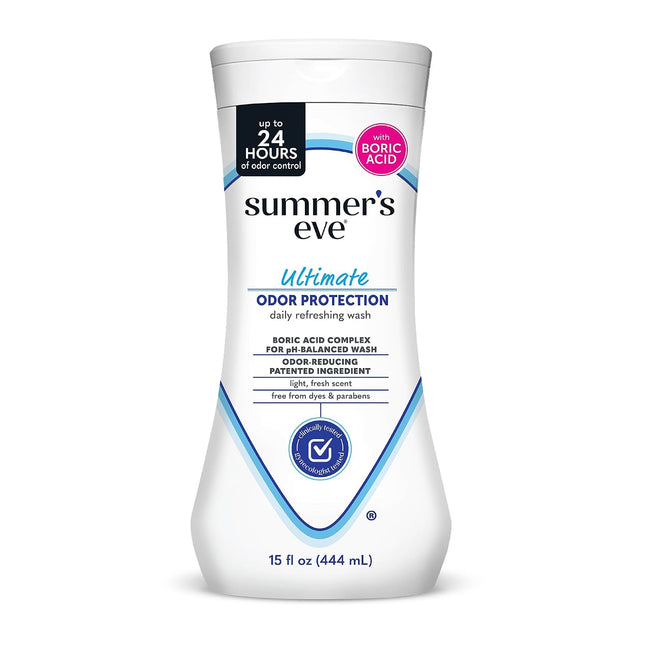 Ultimate Odor Protection Daily Feminine Wash, Ph-Balanced Formula Body Wash for Women with Boric Acid Helps Control Vaginal Odor, 15 Fl Oz