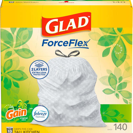 Forceflex Kitchen Trash Bags, Rip and Tear Resistant, Gain Original Scented Tall Garbage Bags, Odor Control, Febreze Freshness, 13 Gallon, 140 Count