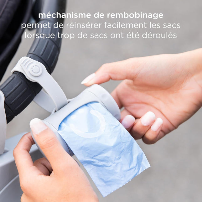 Ubbi Retractable Bag Dispenser for Diaper Bag, Portable Bag Holder for Travel, Newborn Baby Essentials, Diaper Bag Must Have, Includes 24 Lavender Scented Bags, Gray
