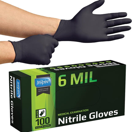 Black Nitrile Gloves HEAVY DUTY 6 Mil Nitrile Chemical Resistant Medical Cooking Cleaning Disposable Black Gloves