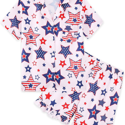 Girls Pajamas 2 Piece Summer Soft Silk Satin Short Sleeve Pajama Set Cute Pjs Sleepwear for Kids Size 6-16 Years