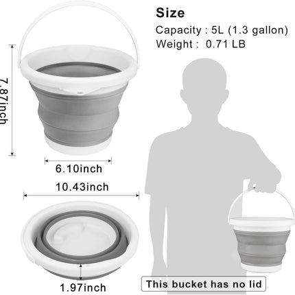 Collapsible Mop Bucket and Ice Bucket-5L(1.3 Gallon) Household Cleaning Silicone Dust Mops Bucket with No Wringer Set,Portable Bathroom Cleaning Supplies Bucket for Cleaning Caddy Spin Mops for Floor