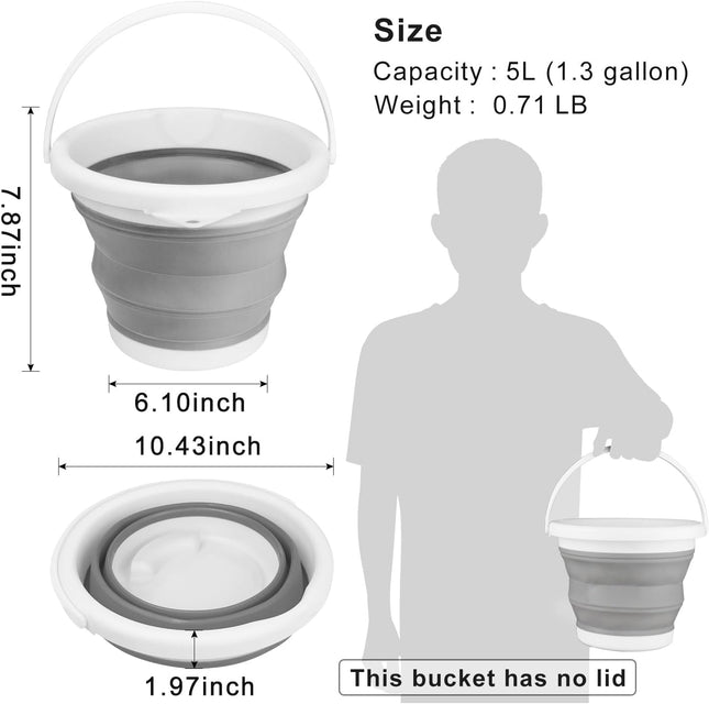 Collapsible Mop Bucket and Ice Bucket-5L(1.3 Gallon) Household Cleaning Silicone Dust Mops Bucket with No Wringer Set,Portable Bathroom Cleaning Supplies Bucket for Cleaning Caddy Spin Mops for Floor