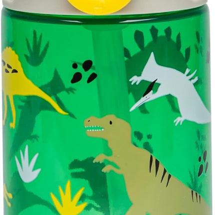 Sage Kids Water Bottle for School, Travel or at Home, 16Oz Durable Plastic Water Bottle with Straw, Handle, and Leak-Proof, Pop-Up Spout Cover (Dino)