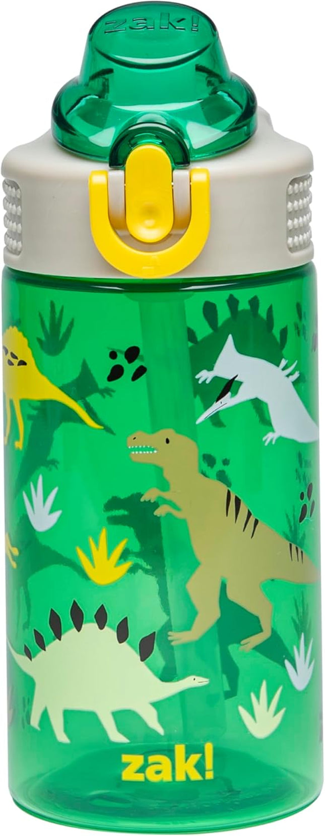 Sage Kids Water Bottle for School, Travel or at Home, 16Oz Durable Plastic Water Bottle with Straw, Handle, and Leak-Proof, Pop-Up Spout Cover (Dino)