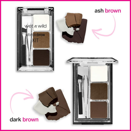 Ultimate Eyebrow Makeup Kit, Long-Lasting Matte Brow Powder, Tweezers, Wax & Brush, Built-In Mirror, Purse-Friendly Compact - Dark Brown