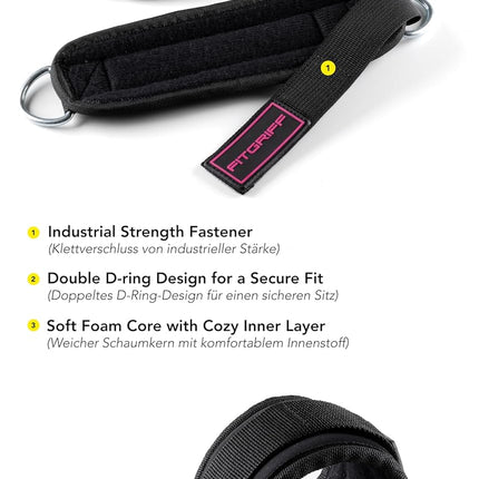 ® Ankle Straps V3 for Cable Machine (2 Pieces) - Gym Workout Equipment - Leg Pulley Attachment, Kickback Straps
