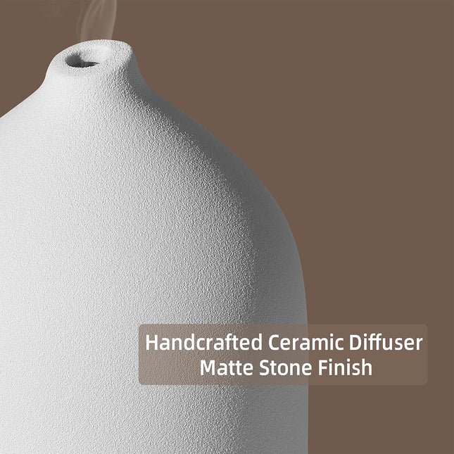 200ML Ceramic Essential Oil Diffuser for Home - Ultrasonic Aromatherapy Diffuser Humidifier with 7 Color LED Lights, Auto Shut-Off, 3 Timers for Bedroom, Office, Yoga, Wood Grain Base