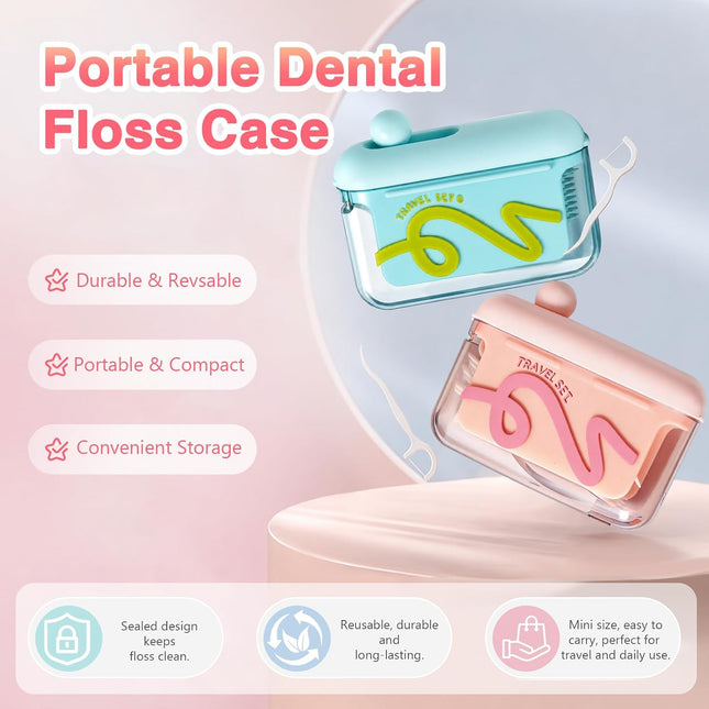 2026 Travel Floss Pick Dispenser Count Automatic Press Pop-Up Holder Sized Organizer Portable and Refillable for Home Dining Restaurant with 10 Picks (Pink（1Pc）)