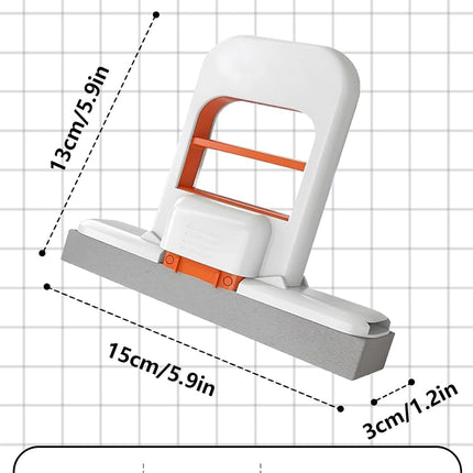 Self Squeezing Mini Mop, Mini Foldable Desktop Mop, Orange Small Sponge Mop, Wet and Dry Use Cleaning System, Replaceable Head, for Desktop, Kitchen, Counter, Glass, Tile (White)