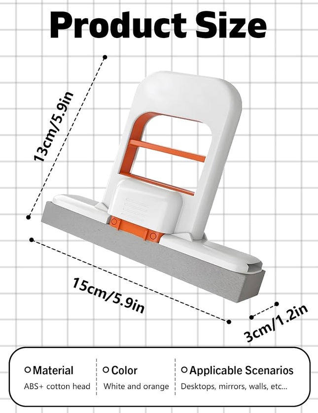 Self Squeezing Mini Mop, Mini Foldable Desktop Mop, Orange Small Sponge Mop, Wet and Dry Use Cleaning System, Replaceable Head, for Desktop, Kitchen, Counter, Glass, Tile (White)