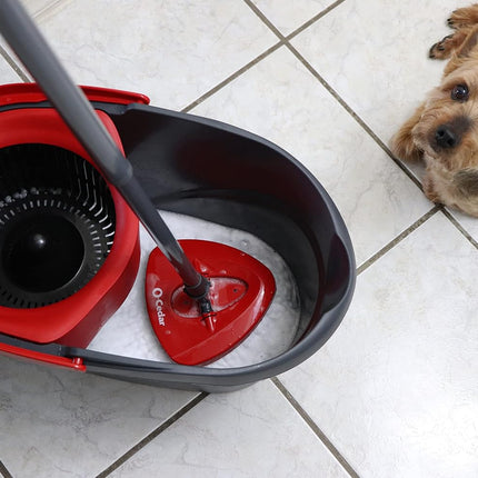 O-Cedar Easywring Microfiber Spin Mop, Bucket Floor Cleaning System, Red, Gray, Standard