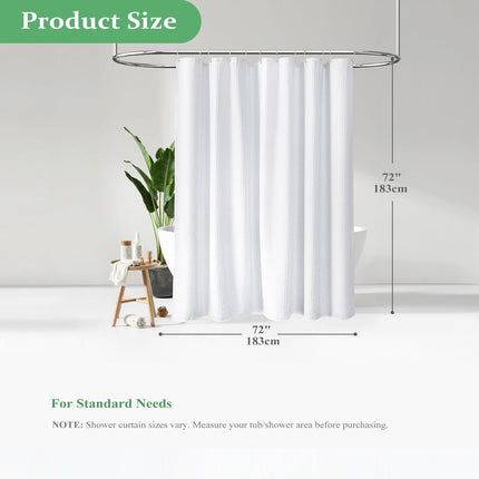 White Fabric Shower Curtain, Waffle Weave Heavy Duty Thick Fabric Shower Curtains for Bathroom, 256GSM Weighted Hotel Luxury Cloth Shower Curtain Set with 12 Plastic Hooks, 72Wx72H, White