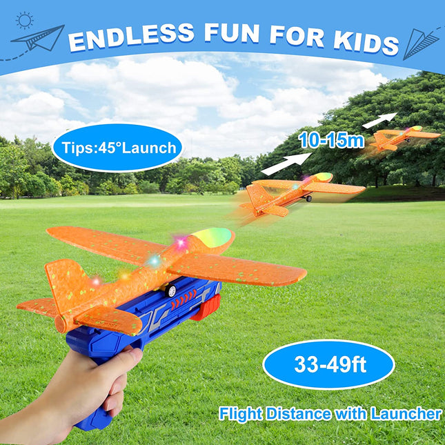 3 Pack Airplane Launcher Toys, 13.2'' LED Foam Glider Plane Toy for Boys, 2 Flight Modes Outdoor Flying Toys Birthday Gifts for Boys Girls 4 5 6 7 8 9 10 11 12 Year Old (Blue&Green&Orange)