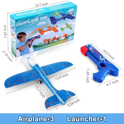 3 Pack Airplane Launcher Toys, 13.2'' LED Foam Glider Plane Toy for Boys, 2 Flight Modes Outdoor Flying Toys Birthday Gifts for Boys Girls 4 5 6 7 8 9 10 11 12 Year Old (Blue&Green&Orange)