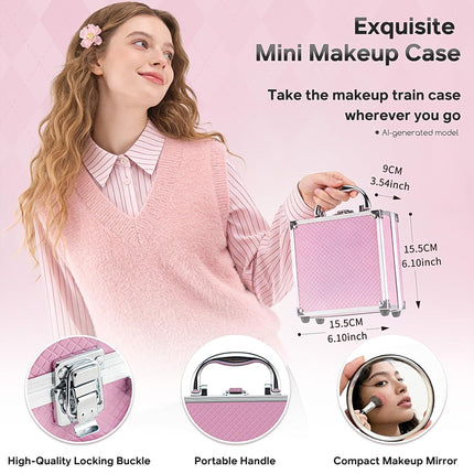 Beginner Makeup Kit for Teens with the Small Cosmetic Train Case Included 24-Colors Eyeshadow Palette Blushes Bronzer Highlighter Lipstick Brushes Mirror(Pink)