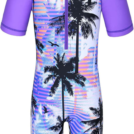 Short Sleeve Girls Swimsuits UV 50+ One Pieces Zipper 2-14Y | from Beach Vacations and Pool Parties to Cruises and Water Parks, This Colorful Floral Swimsuit Is Her Summer Favorite
