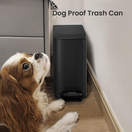 Small Bathroom Trash Can with Lid Soft Close, Step Pedal, 6 Liter / 1.6 Gallon Stainless Steel Garbage Can with Removable Inner Bucket, Anti-Fingerprint Finish (Matt Black)