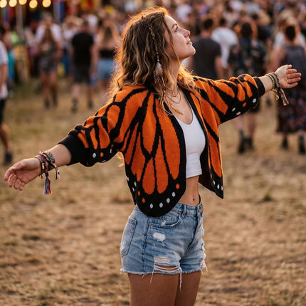 Women'S Monarch Butterfly Wing Cropped Cardigan Sweater Halloween Costume