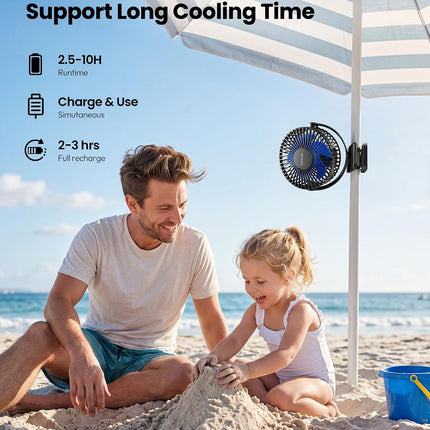 Portable Clip on Fan Battery Operated, Small Powerful 3 Speed Quiet 360° Rotate, USB Rechargeable Mini Personal Cooling Fan for Desk Table Home Office Stroller Camping Women Gifts Black Blue