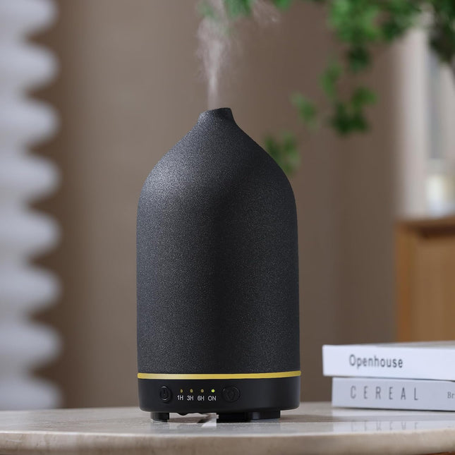 200ML Ceramic Essential Oil Diffuser for Home - Ultrasonic Aromatherapy Diffuser Humidifier with 7 Color LED Lights, Auto Shut-Off, 3 Timers for Bedroom, Office, Yoga, Wood Grain Base
