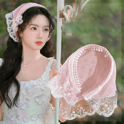 Head Scarf Headband for Women’S Hair, Lace Hair Bandana, Non-Slip Triangle Bandana Turban (Pink)