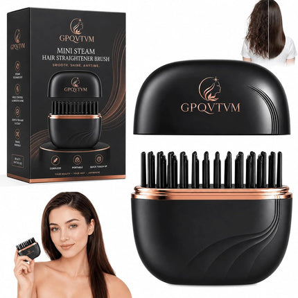 Mini Hair Straightener Brush Cordless Portable Travel Flat Iron Steam Small Heated Styling Comb Rechargeable Wireless Tool for Short & Long Bangs Roots and Edges Compact Blackpurse Size (Black)