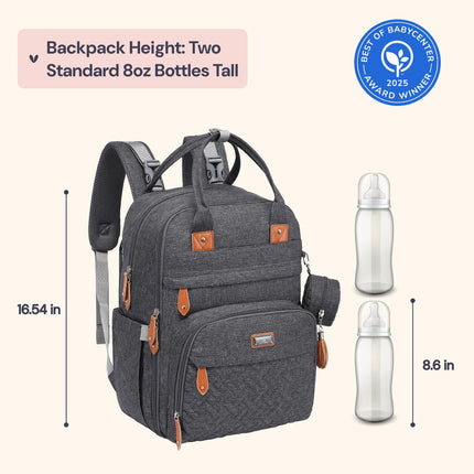 Diaper Bag Backpack - Baby Essentials Travel Tote - Multi Function Water Resistant Diaper Bag, Travel Essentials Baby Bag with Changing Pad, Stroller Straps & Pacifier Case - Dark Gray