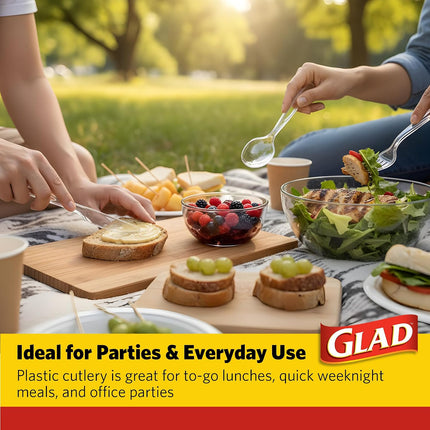 Clear Disposable Cutlery Set with Heavy Duty Plastic Forks, Knives, and Spoons, Reusable Dishwasher Safe Plastic Utensils for Parties and Everyday Use, 240 Count