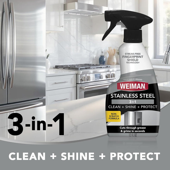 Stainless Steel Cleaner & Polish Kit, 3 Piece - Spray, Wipes & Cloth, Anti-Fingerprint, Removes Grease, Water Spots, Streaks & Residue, Polishing Cleaner Safe for Appliances, Sinks & Grills