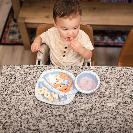 Bluey 4-Piece Place Setting - BPA Free Dishwasher Safe Toddler Dinnerware Set with Divided Plate, Bowl, Fork, Spoon - Multicolor
