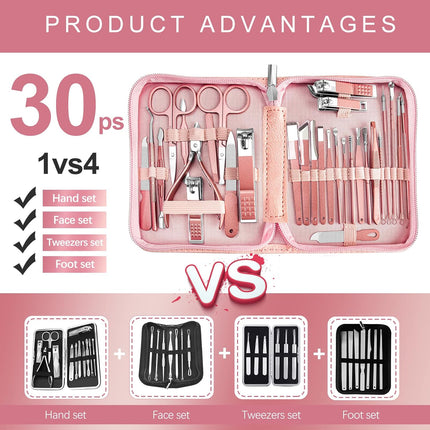 Manicure Set 30 in 1 Nail Clipper Set,  Nail Clippers, Fingernail & Toenail Clippers, Manicure Tools, Pedicure Tools, Suitable for Travel Manicure Kit, Nail Set Kit with Everything Profe