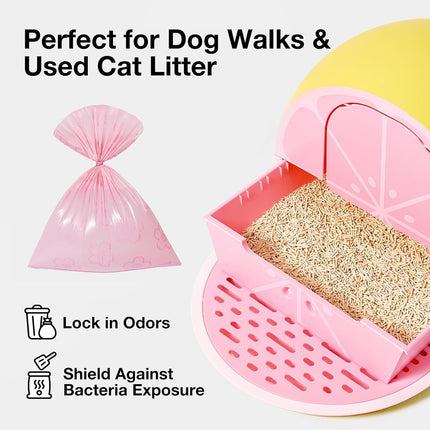 Dog Poop Bag Dispenser with Cherry Blossom Scented Poop Bags, Leak Proof and Extra Thick Pet Waste Bags, 1 Poop Bag Holder and 105 Bags for Dog Walking and Cats Litter, Pink